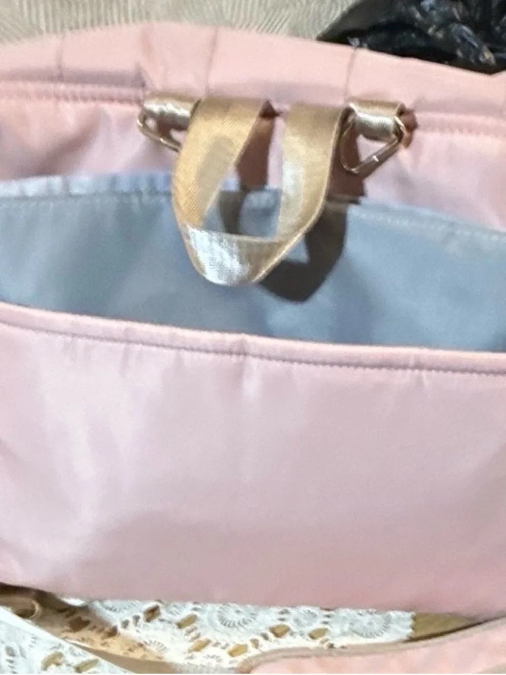 Soft Pink Baby Bag with Woven Trim and Drawstring